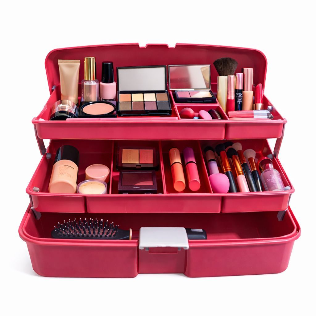 Maleta organizadora feminina rosa plástica maquiagem unha acessórios em Oferta na Shopee