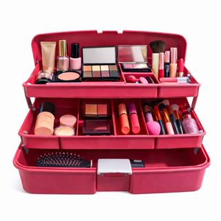 Maleta organizadora feminina rosa plástica maquiagem unha acessórios em Oferta na Shopee