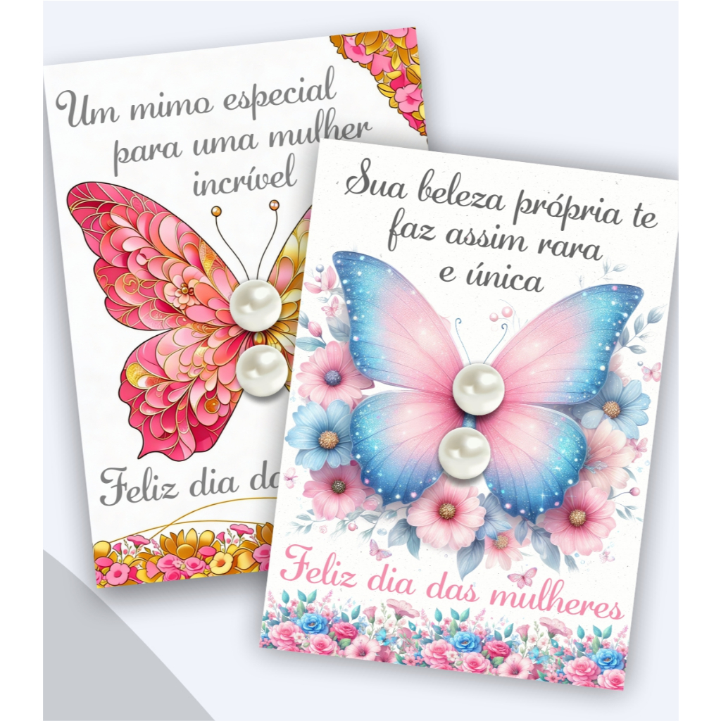 Kit 20/30/40/50/100 Pares de brincos Pérola com tag Dia das Mulheres - Borboletas em Oferta na Shopee