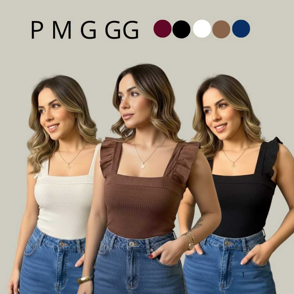 Blusa Regata Canelada Babado Alça Blusinha Elegante Casual Dia a Dia em Oferta na Shopee