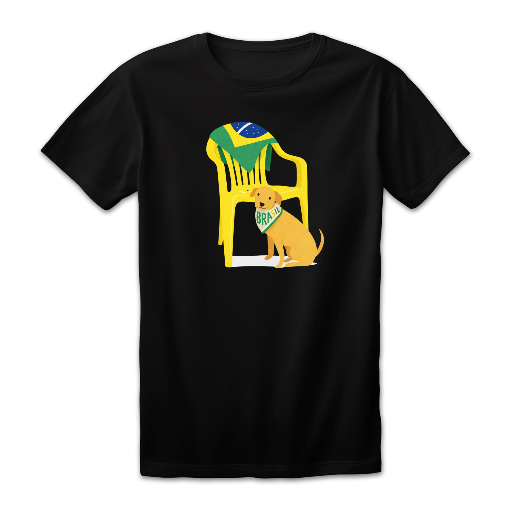Camiseta Unissex Estampa Cachorro BRASIL Copa Do Mundo 2026 Algodão Conforto Casual Verão Dia a Dia