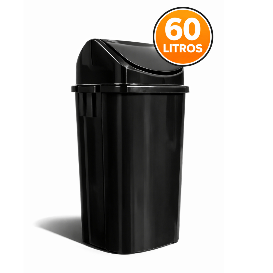 Cesto Lixeira 60 Litros C/ Tampa Vai e Vem Preto em Oferta na Shopee