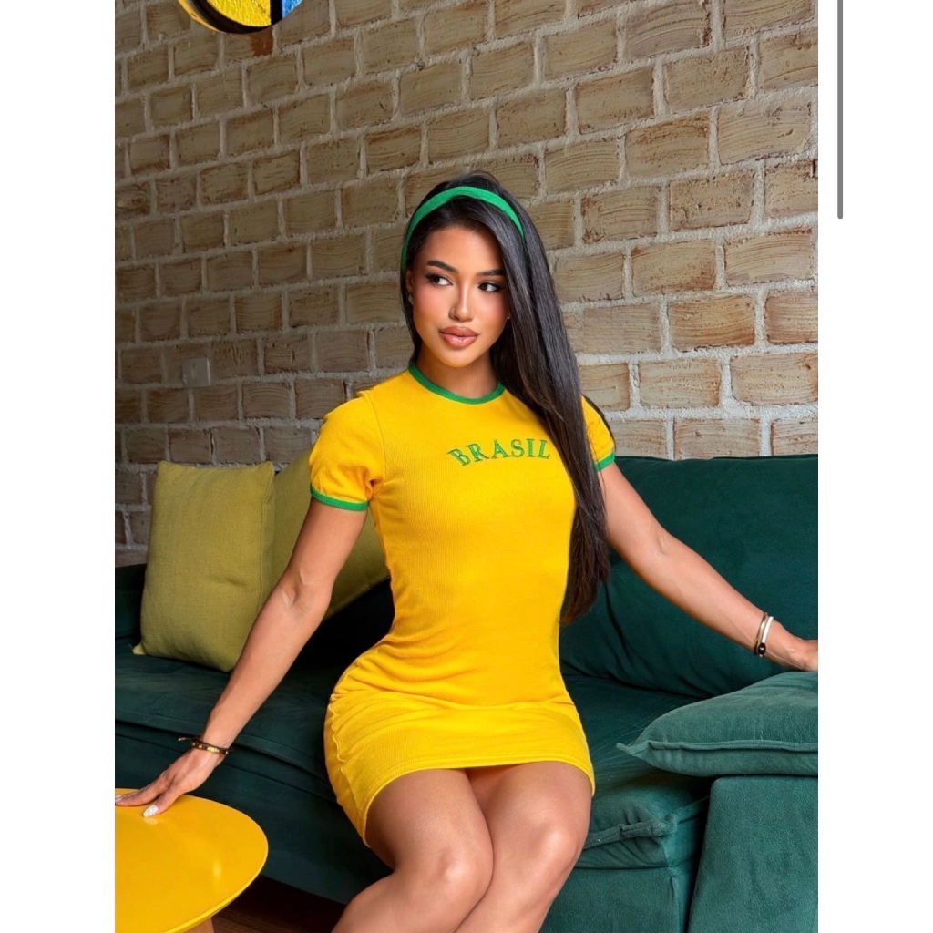 Vestido canelado ribana Brasil seleção brasileira ano de copa do mundo