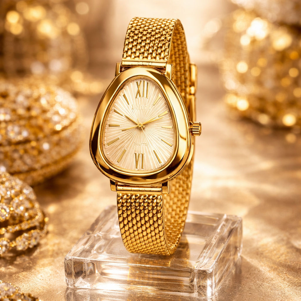Relógio Feminino Dourado Elegante Pulseira em Aço Luxo Moderno