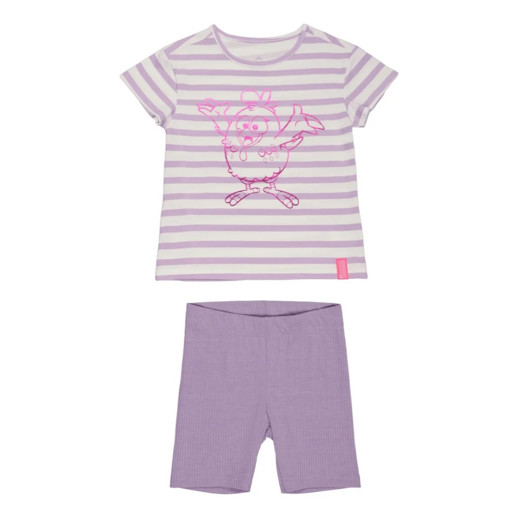 Conjunto Infantil Menina Galinha Pintadinha Meia Malha Verão Blusa Short Roupa Criança Fresquinho