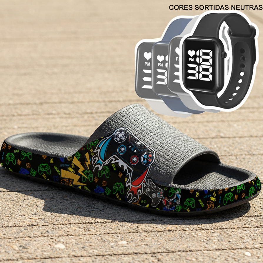 KIT Chinelo Nuvem Adulto Masculino Papete Sandália Confortável  Leve Desenhos + RELÓGIO em Oferta na Shopee
