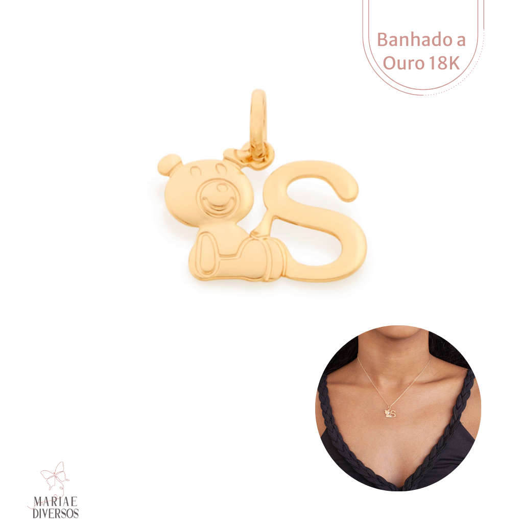 Pingente Letra S Linha Mãe Urso Banhado a Ouro 18K - Rommanel