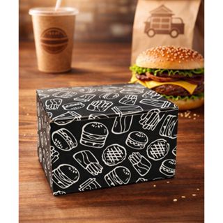 100 Caixa para Hambúrguer | Embalagem Box Premium Delivery Gourmet Preto e Branco em Oferta na Shopee