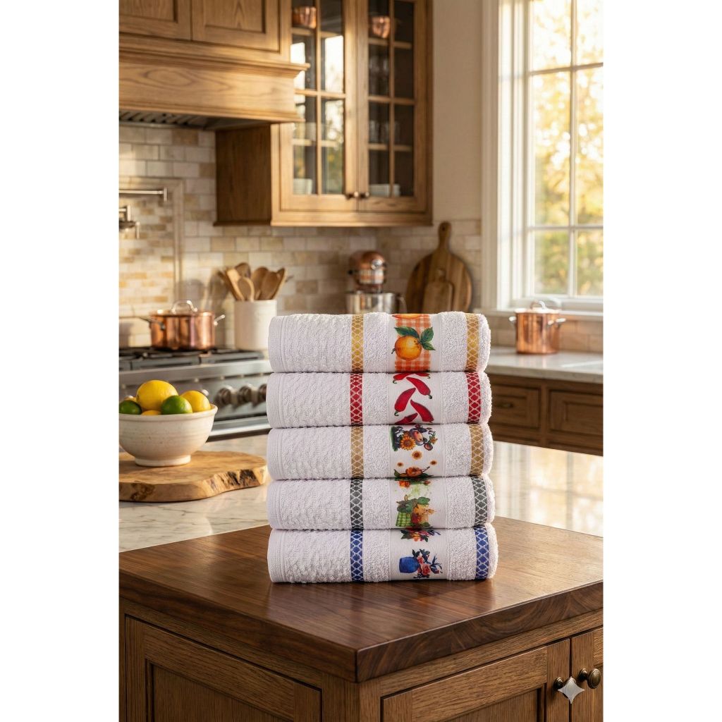 Kit 5 Panos de Prato/Copa Felpudos Pano de Prato Jacquard  Estampado 100% Algodão Copa Atoalhado em Oferta na Shopee