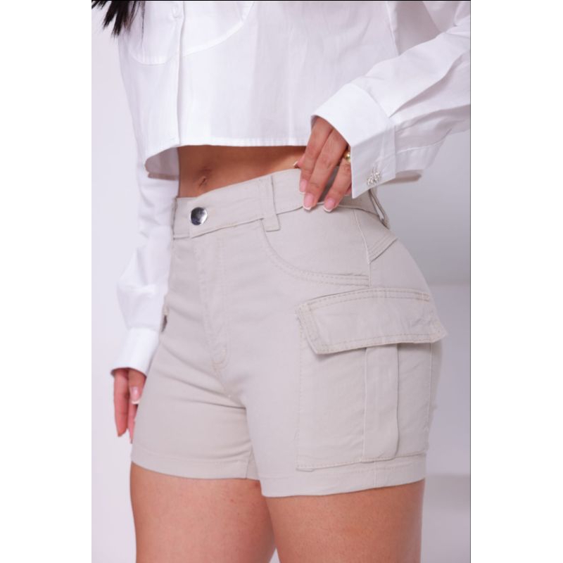 Shorts Cargo Bege com Elastano Estilo Casual e Confortável