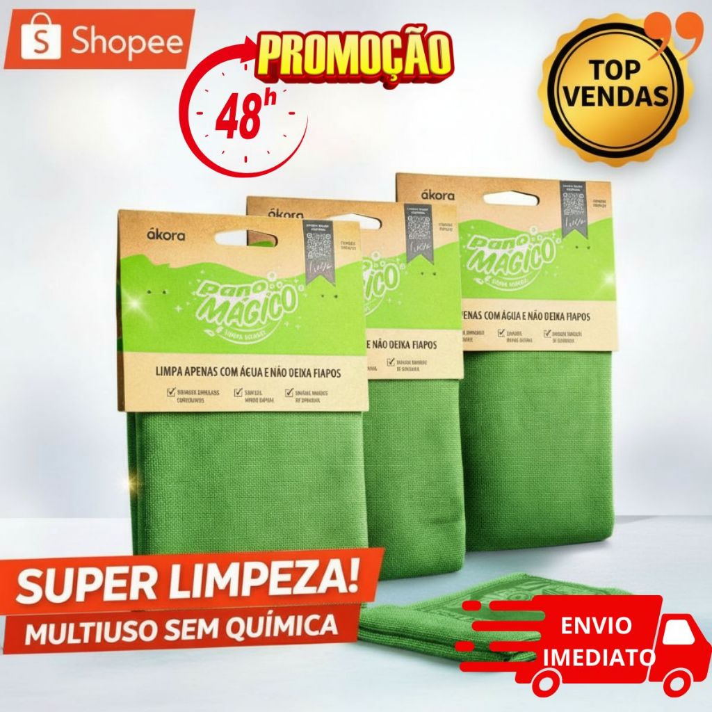 Pano Limpa Vidros Ákora Original — Pano Mágico Multiuso (Poliéster + Poliamida) | Sem Produto Químico em Oferta na Shopee