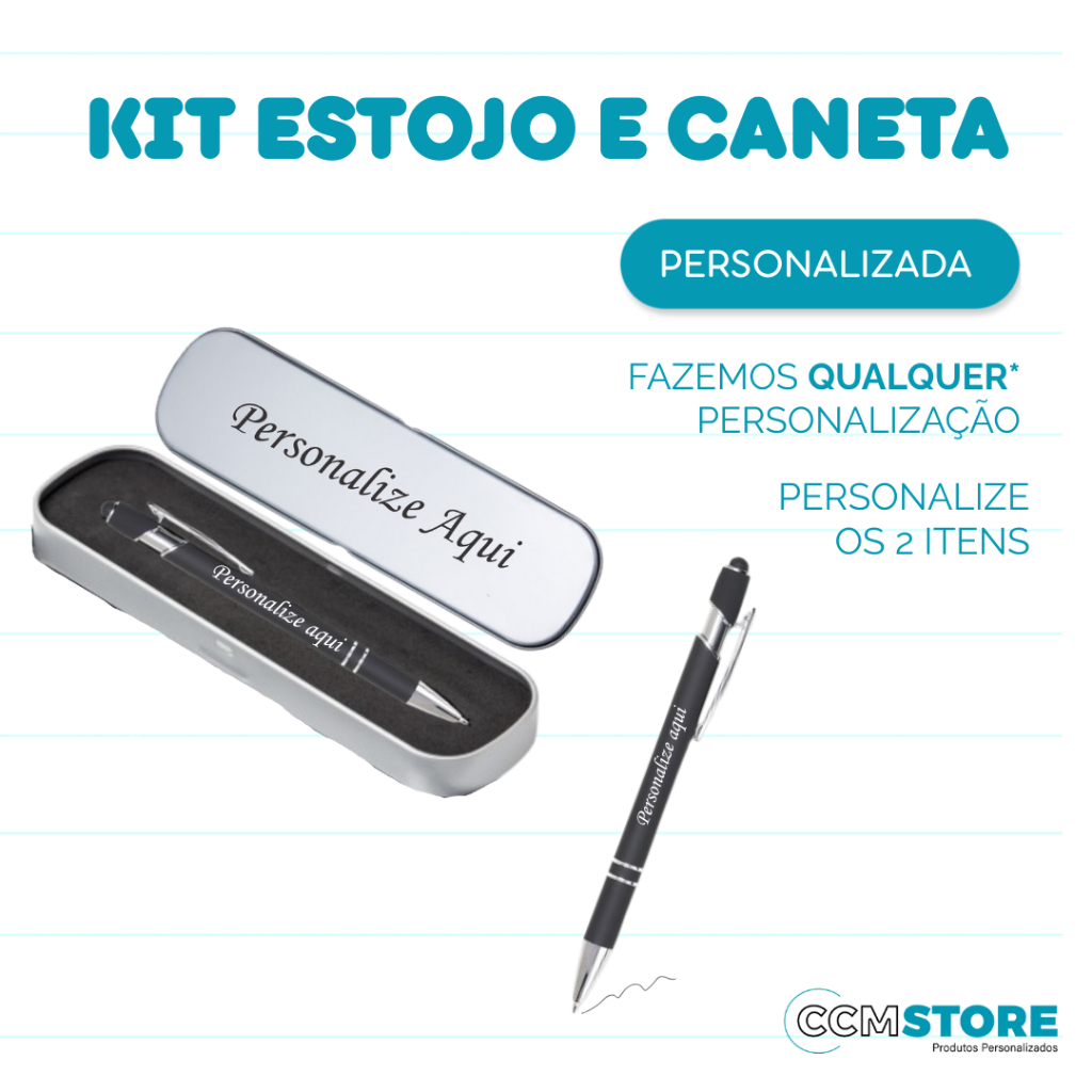 Kit com estojo, E Caneta, Personalizada com nome ,logo e profissões em Oferta na Shopee