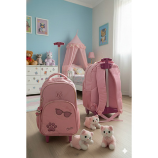 Mochila de Rodinhas Infantil Gatinha Menina Rosa/ Preto/ Salmão em Oferta na Shopee