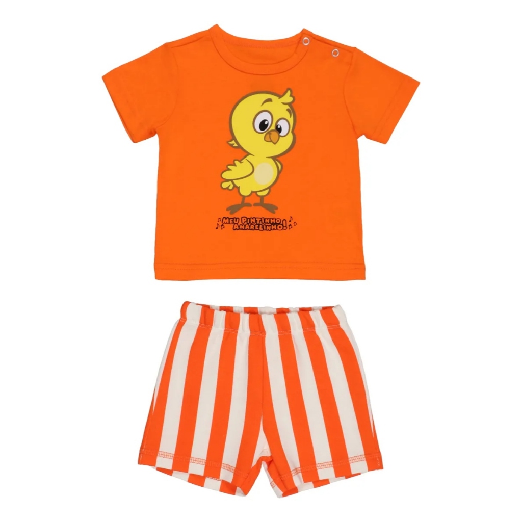 Conjunto Pintinho Amarelinho Moletinho Infantil Verão Original Roupa Criança Fresquinho Passeio