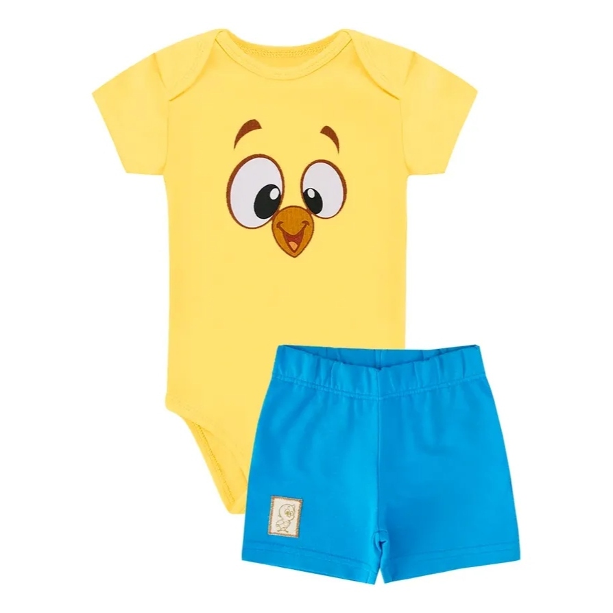 Conjunto Body Bebê Galinha Pintadinha Moletinho Verão Casual Leve Confortável Desenho Estampado