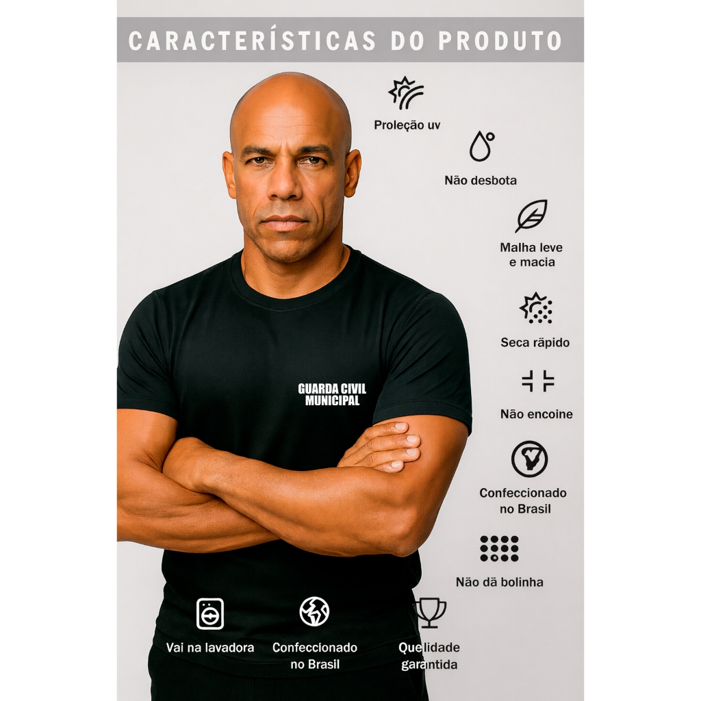 Camiseta Uniforme Profissional Empresa GCM Guarda Civil Municipal Fardamento Farda Camisa Logo