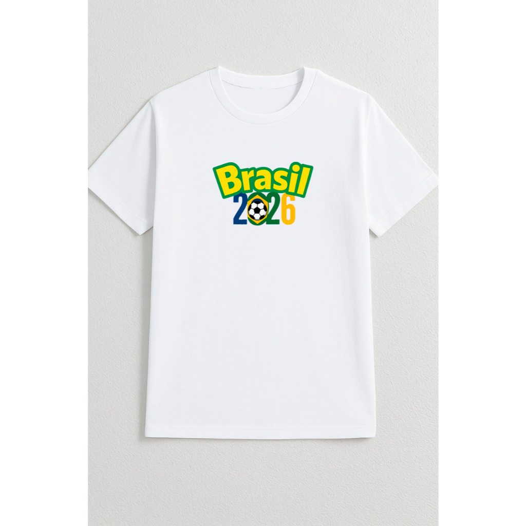 Camiseta 100% Algodão Estampado Em DTF Seleção Brasileira Brasil 2026 T-Shirt Unissex