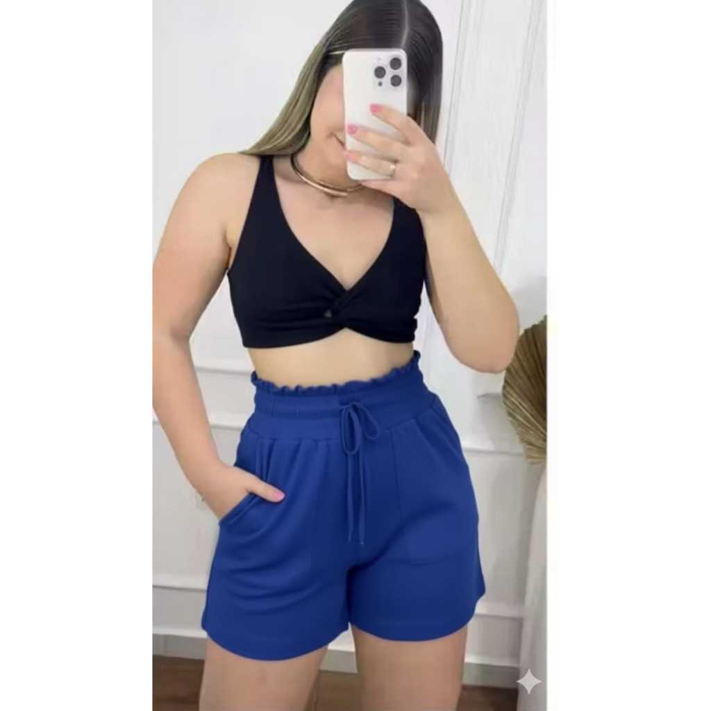 Short Feminino Cintura Alta de Tricot Tipo Alfaiataria com Bolso Roupa Feminina Moda Verão Elegante em Oferta na Shopee