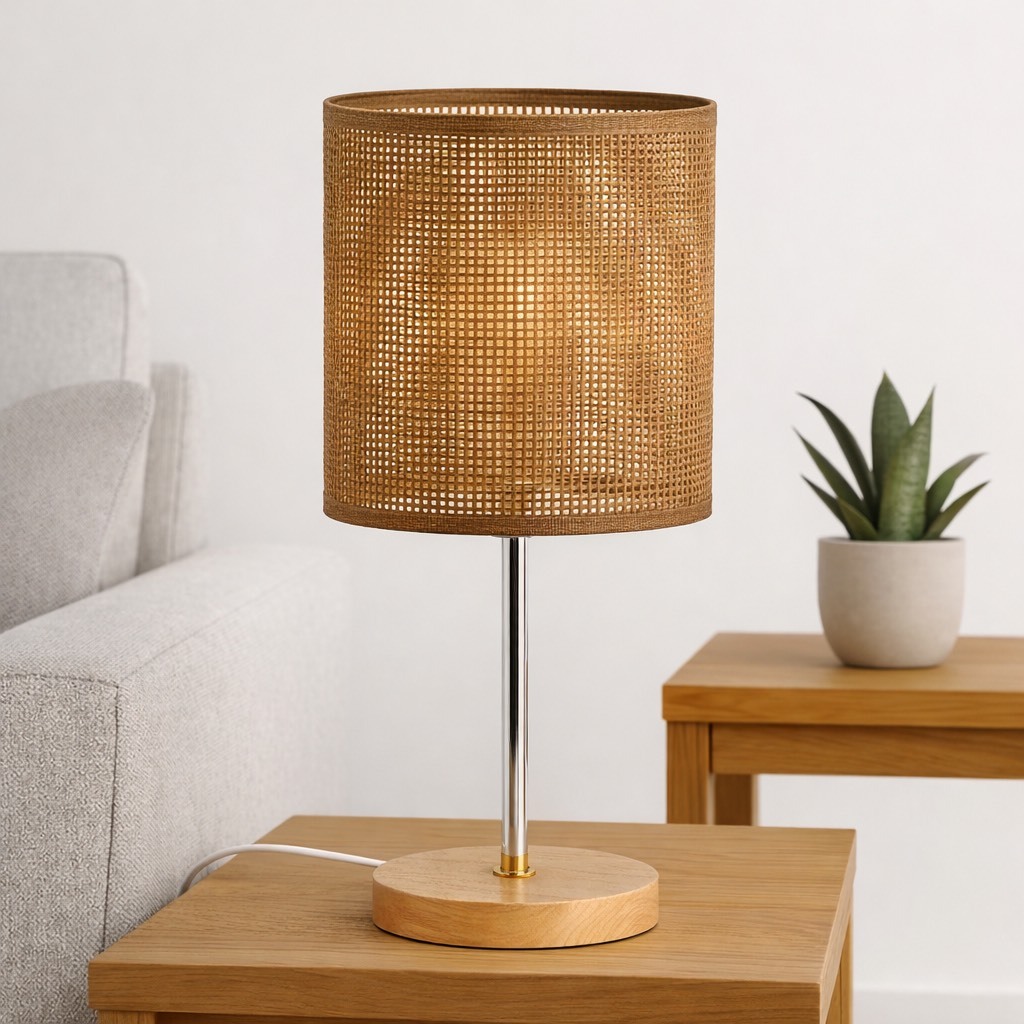 Lâmpada De Mesa Abajur Bambu Rústico Alimentada Bivolt Luz De Noite Iluminação Escritório Quarto em Oferta na Shopee