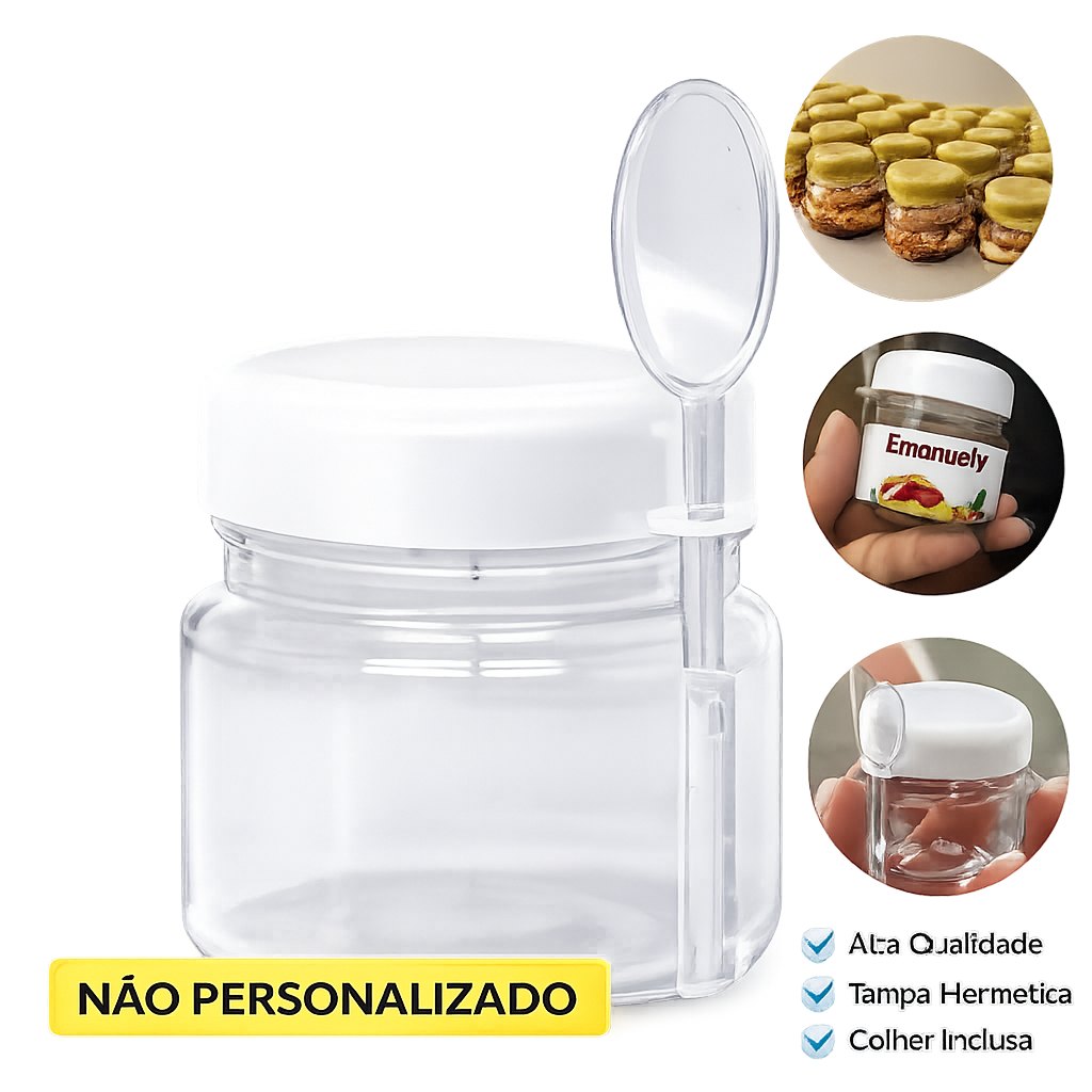 Potes Papinha 40ml com colher - Para Creme Avela, Brigadeiros, Mel, Lembrancinhas