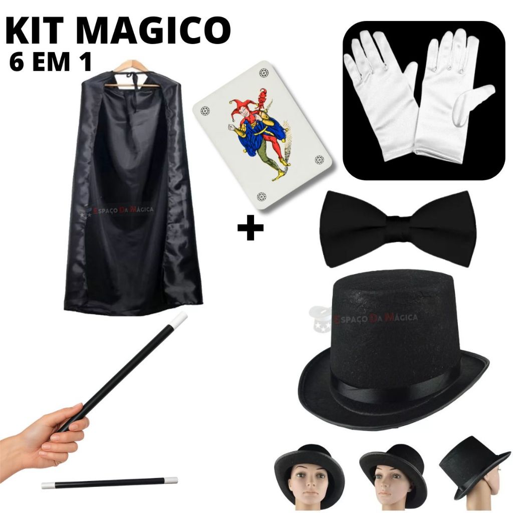 Fantasia Magico Adulto Cartola 6pçs Magica Fantasia De Magico Adulto Maculino Feminino