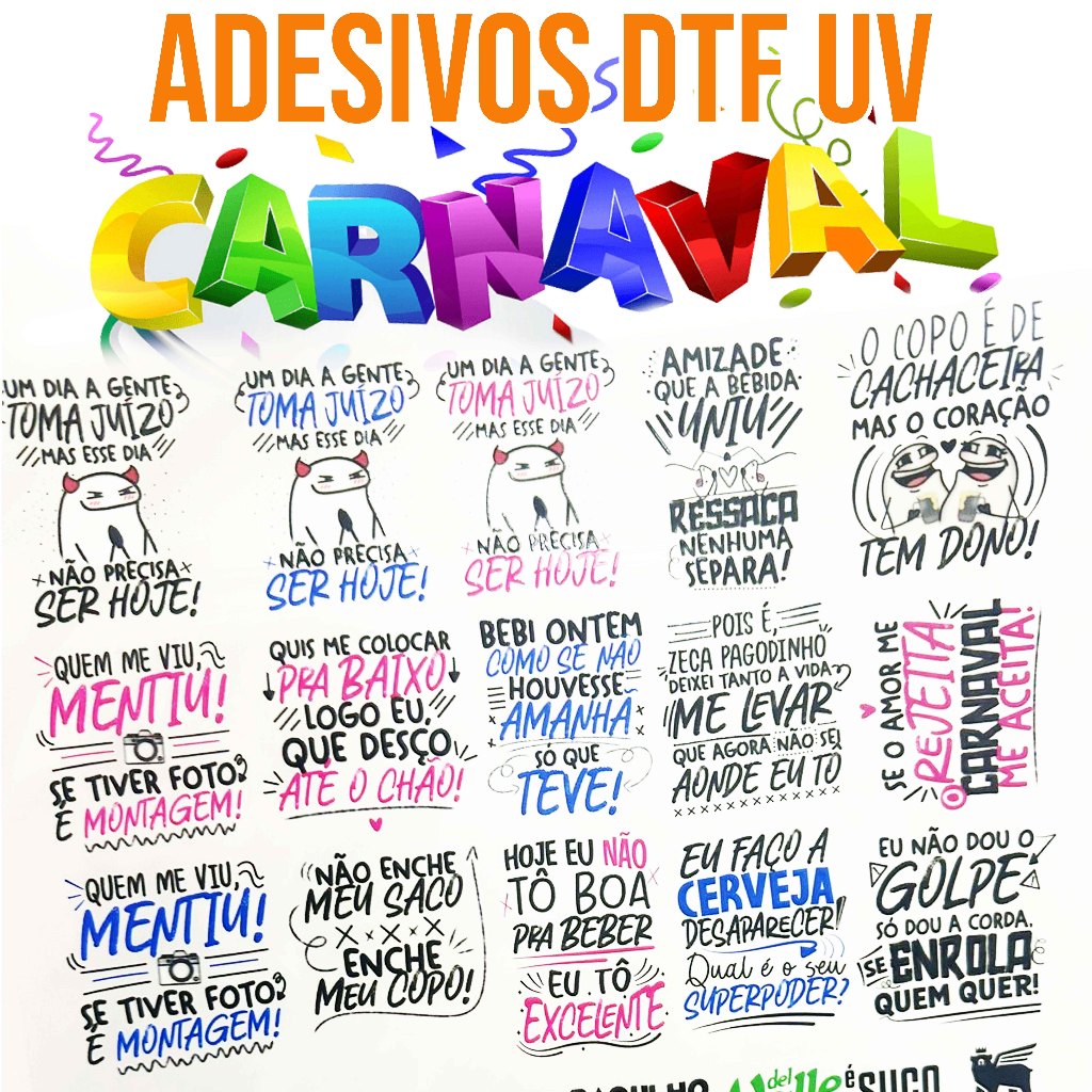 Adesivos DTF UV CARNAVAL, frases divertidas. Amigos, comemorações. em Oferta na Shopee