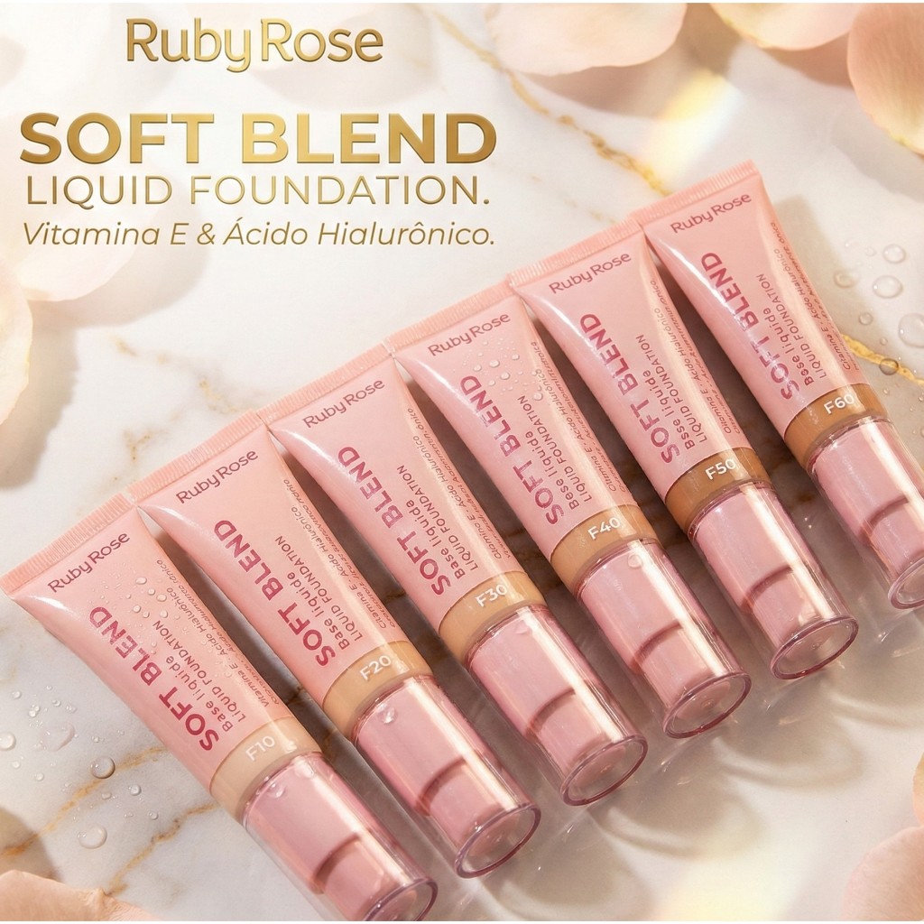 Base Líquida Soft Blend da Ruby Rose Cobertura Média para todos os tipos de pele