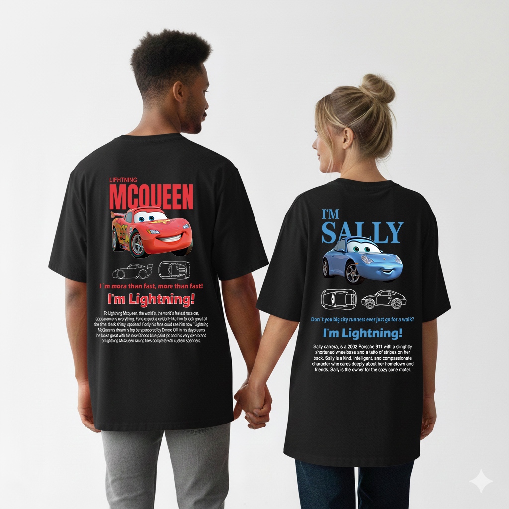 Kit 2 Camiseta Namorados Casal Relâmpago Mc Queen e Sally Masculina e Feminina