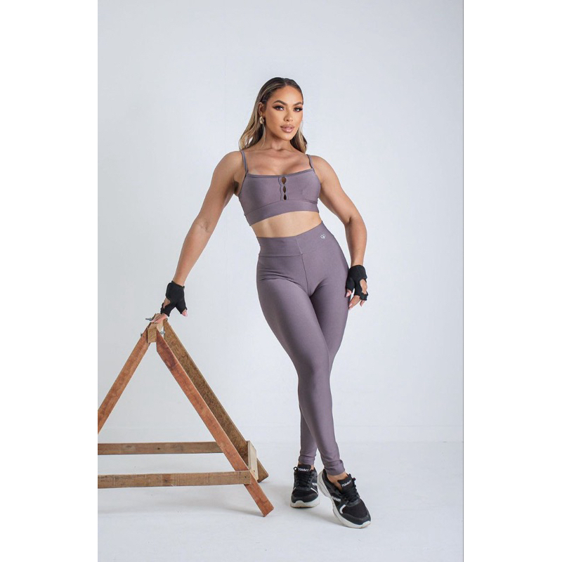 Conjunto Feminino de Academia Calça Legging + Top com Alta Compressão e Zero Transparência