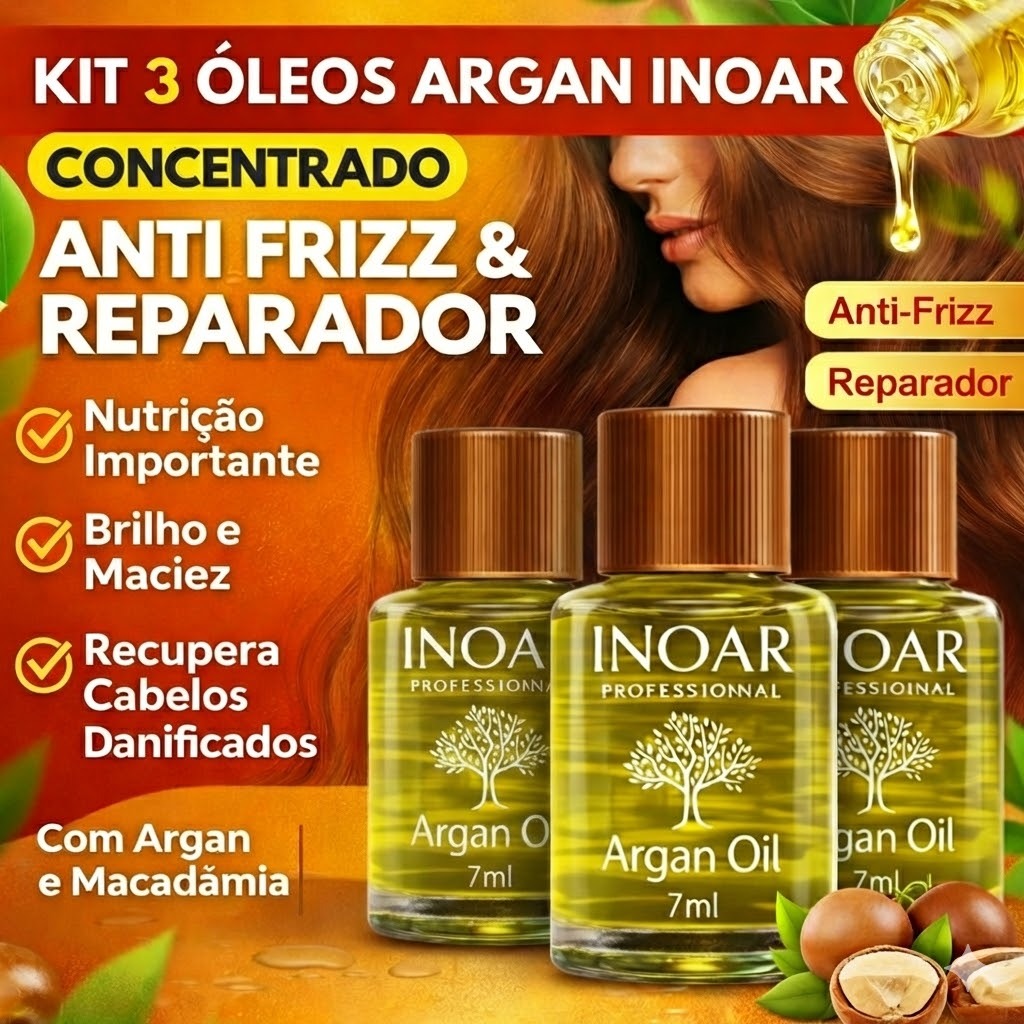 Kit 3 Óleos Capilar de Argan 7mL Sérum Antifrizz Óleo de tratamento em Oferta na Shopee