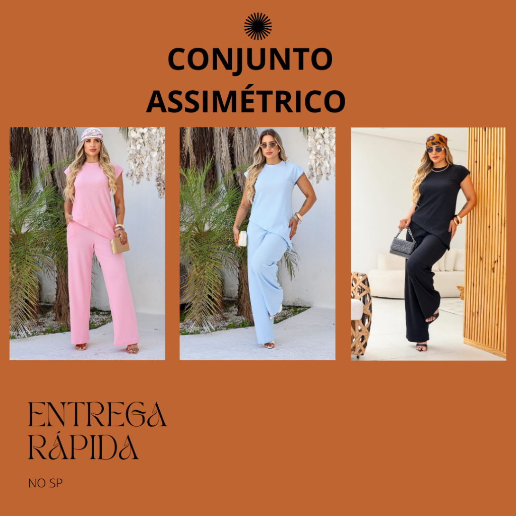 Conjunto Elegante Feminino Anaruga Assimétrico + Pantalona com Bolso💖