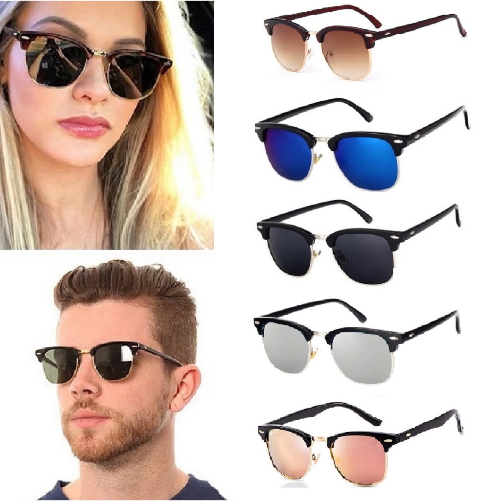 Óculos de Sol Feminino/Masculino Vintage Semi-Sem Aro Moda Com Lentes Polarizadas e Proteção UV400