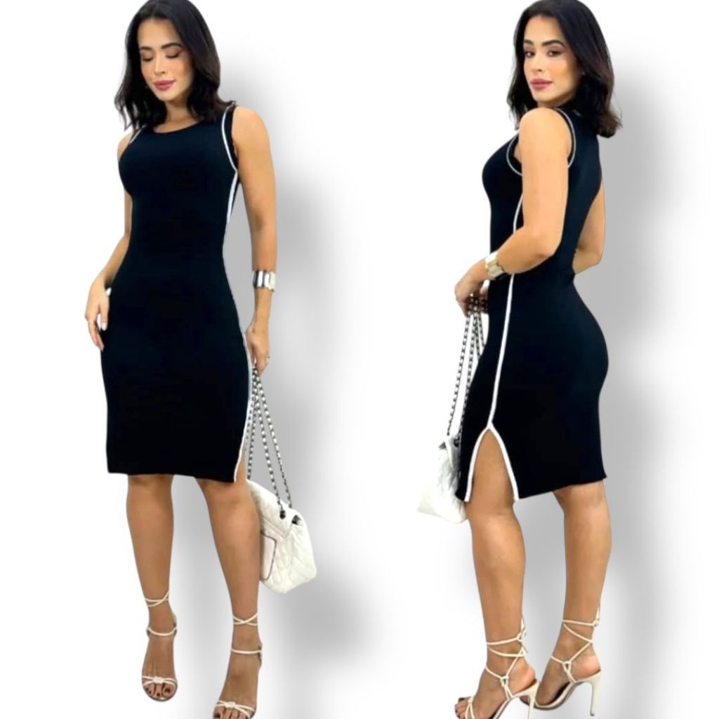 Vestido Midi Canelado Regata Casual Básico Modelador em Oferta na Shopee