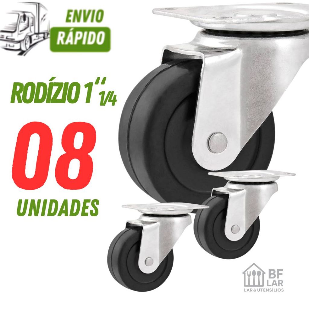 KIT 8/6/4/2 RODIZIOS  1/4" 32MM GIRATORIOS PRETO/VERMELHO  ALTAS CARGAS  SILENCIOSO NÃO RISCA O CHÃO