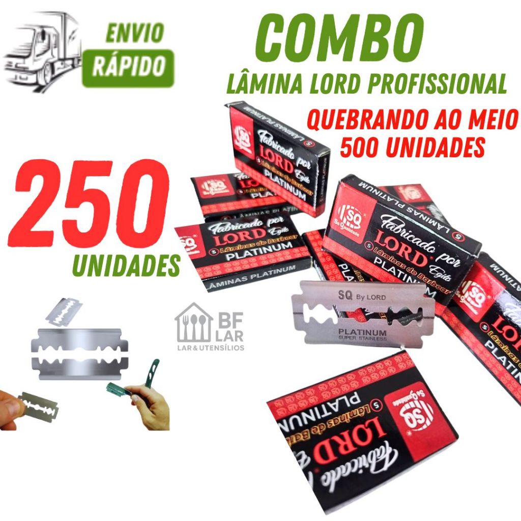 CONJUNTO KIT 250 LÂMINAS DE BARBEAR PRODUÇÃO LORD PREMIUM PARA BARBEARIA CABELEIREIRO
