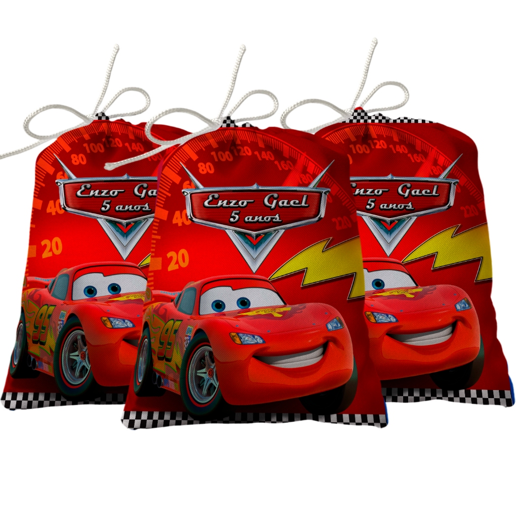 Sacolinha Lembrancinha Festa Aniversário Surpresa Tecido Personalizado Carros Mc Queen