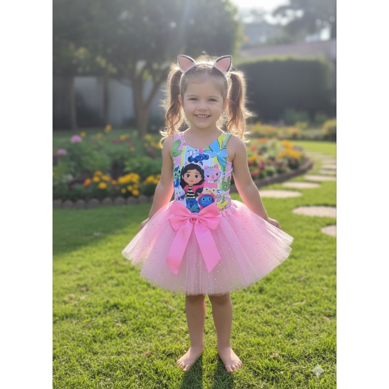 Fantasia infantil gaby saia tule com laço body tiara bore conjunto meninas carnaval aniversário luxo em Oferta na Shopee