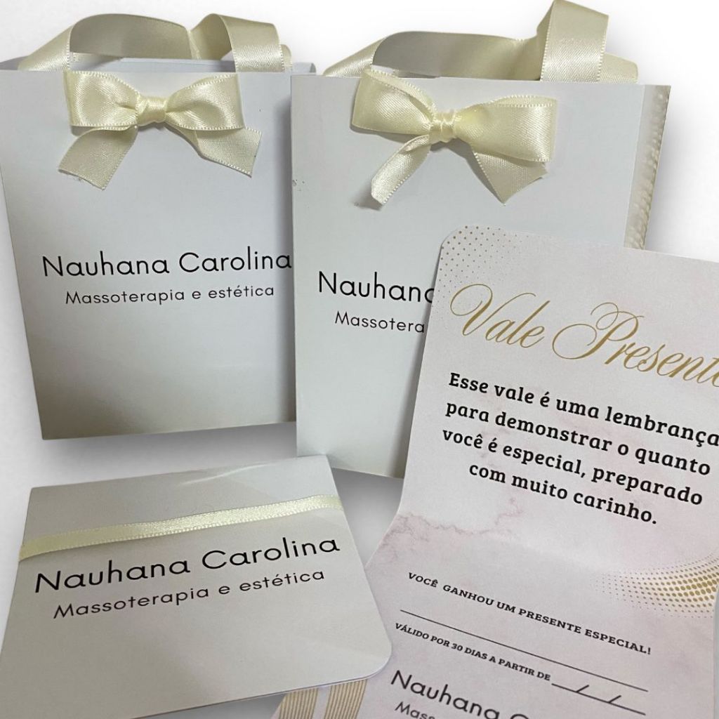 15 Sacolinhas + 15 Cartões Personalizados Vale Presente Brinde Cliente Clinica Loja Convite