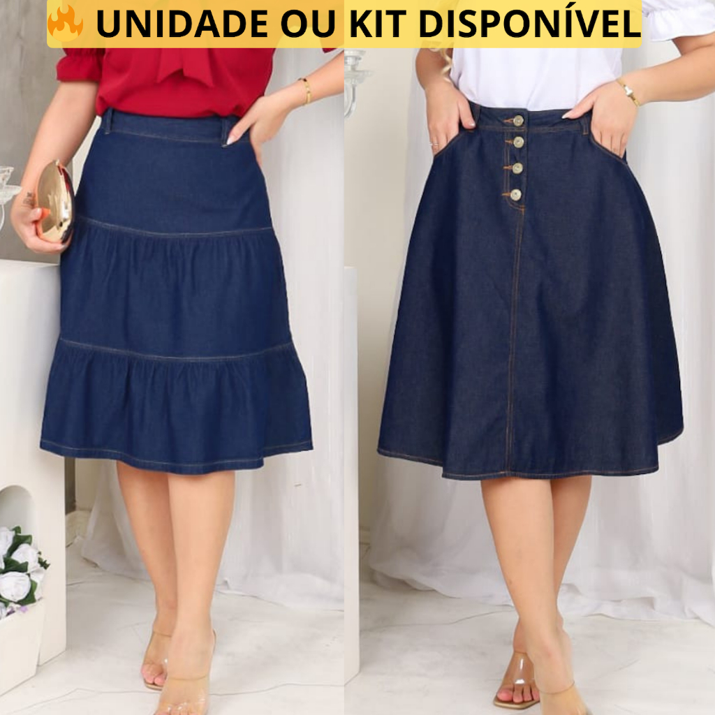 Saia jeans evangélica midi Feminina cristã Comportada Gode