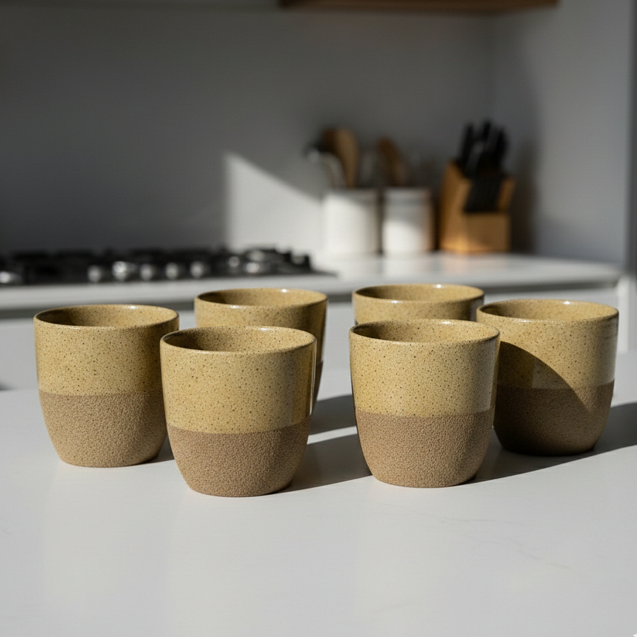 Imagem Jogo 6 Copos Orgânico Kit Peças Moderno Vintage Xícara Café Zen Cantinho do Chá Casa Luxo Durável