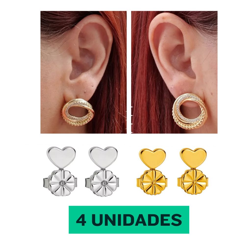 Kit 4 Tarraxa Mágica de Sustentação Brincos Orelha Rasgada Banho Ouro18k Alto Padrão ou Prata 925 em Oferta na Shopee