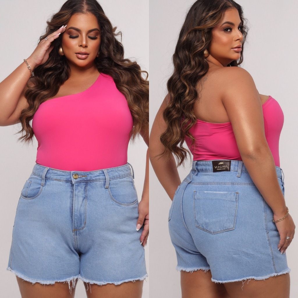 Shorts Claro Plus Size Feminino Jeans Cintura Alta 100% Algodão Short Levanta e Empina Bumbum