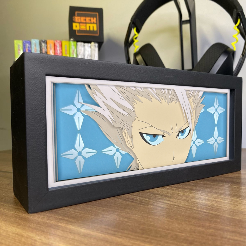 Luminária Lightbox Anime 3D LED Decoração de Mesa PC Gamer Bleach Toshiro Hitsugaya