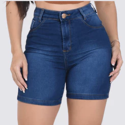 Short Jeans Feminino Meia Coxa Confortável Casual Cintura Alta