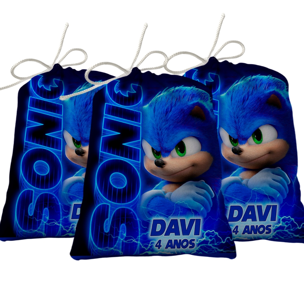 Sacolinha Lembrancinha Festa Aniversário Surpresa Tecido Personalizado Sonic