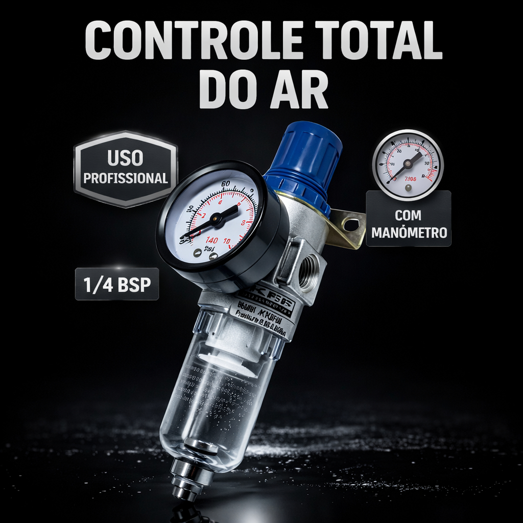 Filtro Regulador Ar Compressor 1/4 Completo com Manômetro e Espigão 3/8 em Oferta na Shopee