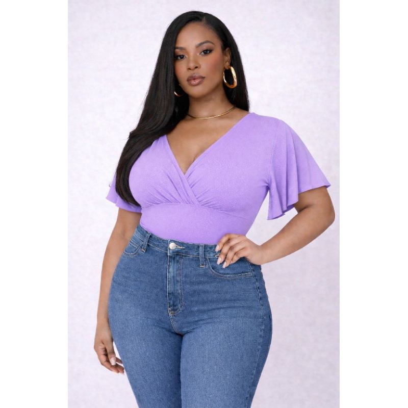 Body Feminino Cruzado Transpassado modela no corpo Decote V do P ao G3