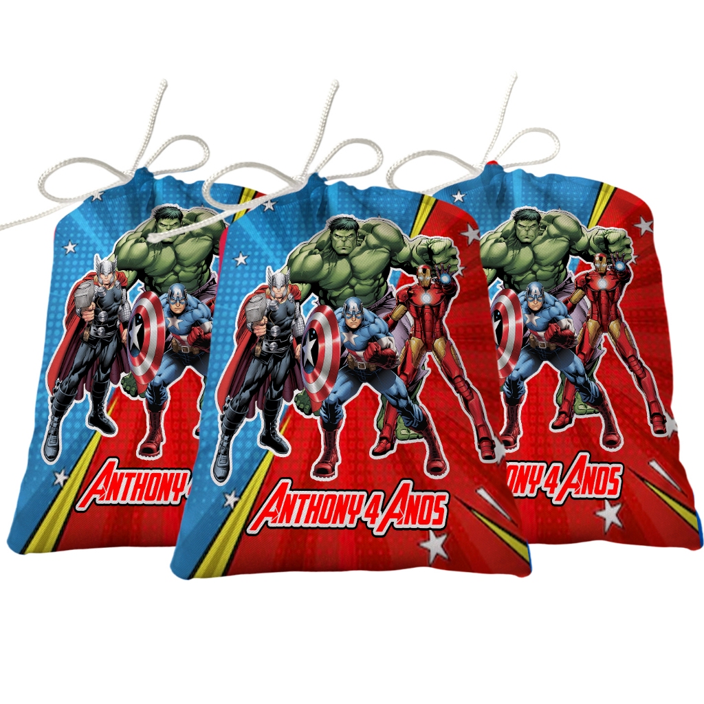 Sacolinha Lembrancinha Festa Aniversário Surpresa Tecido Personalizado Vingadores