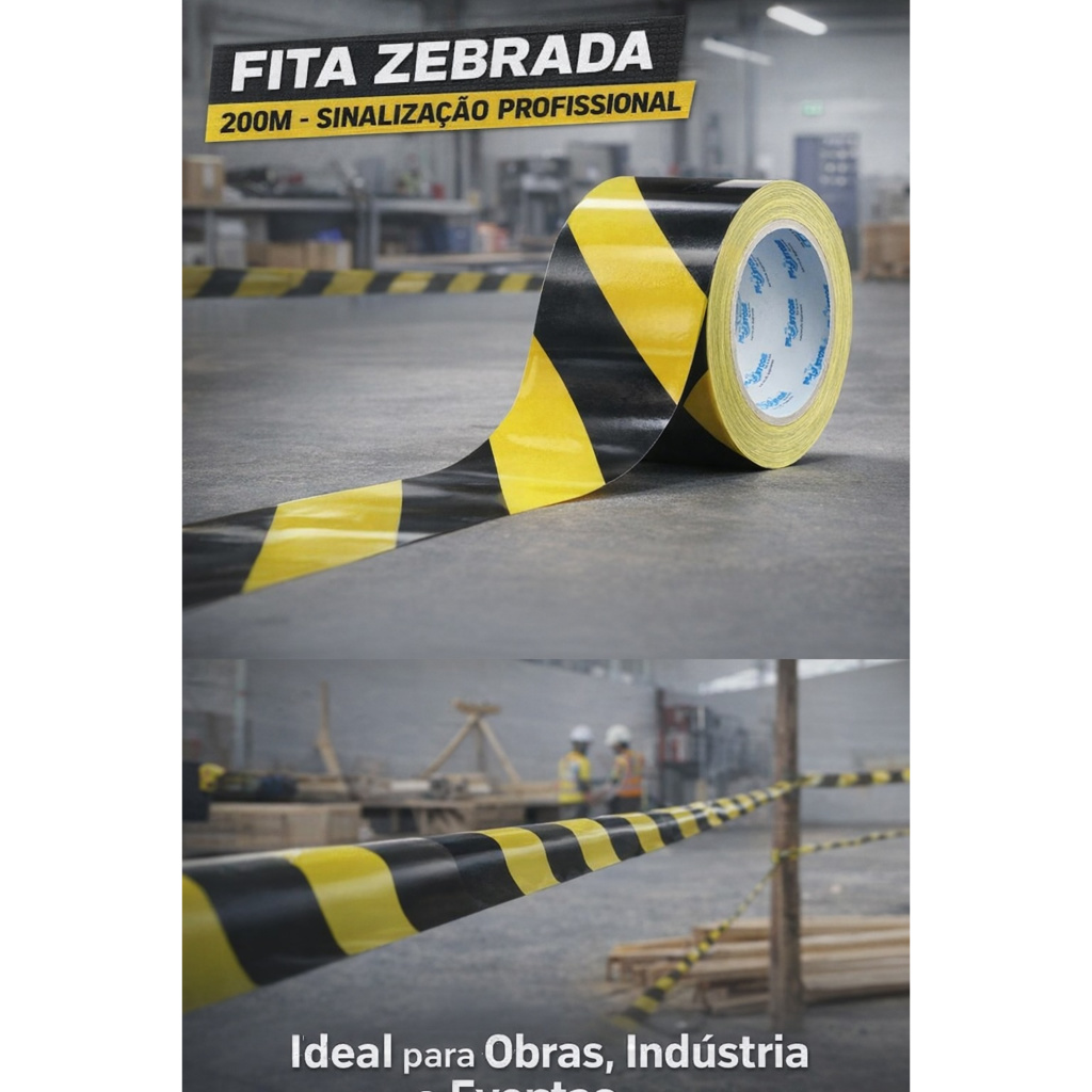 Kit 15 Fita Faixa Zebrada Sinalização 200m Isolamento Segurança Obra Construção Civil Indústria