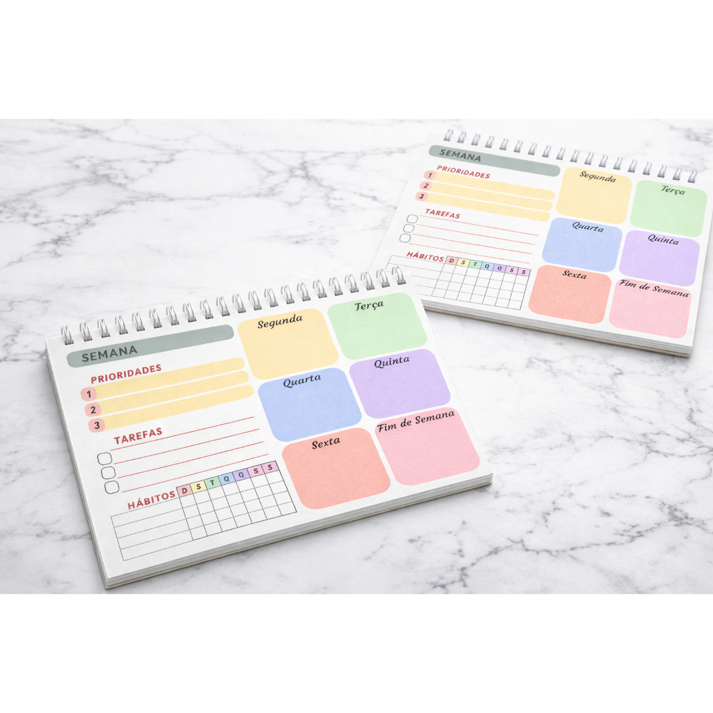 Planner Semanal – A4 ou A5 | 50 Folhas | Papel 90g | Capa Clear Premium em Oferta na Shopee